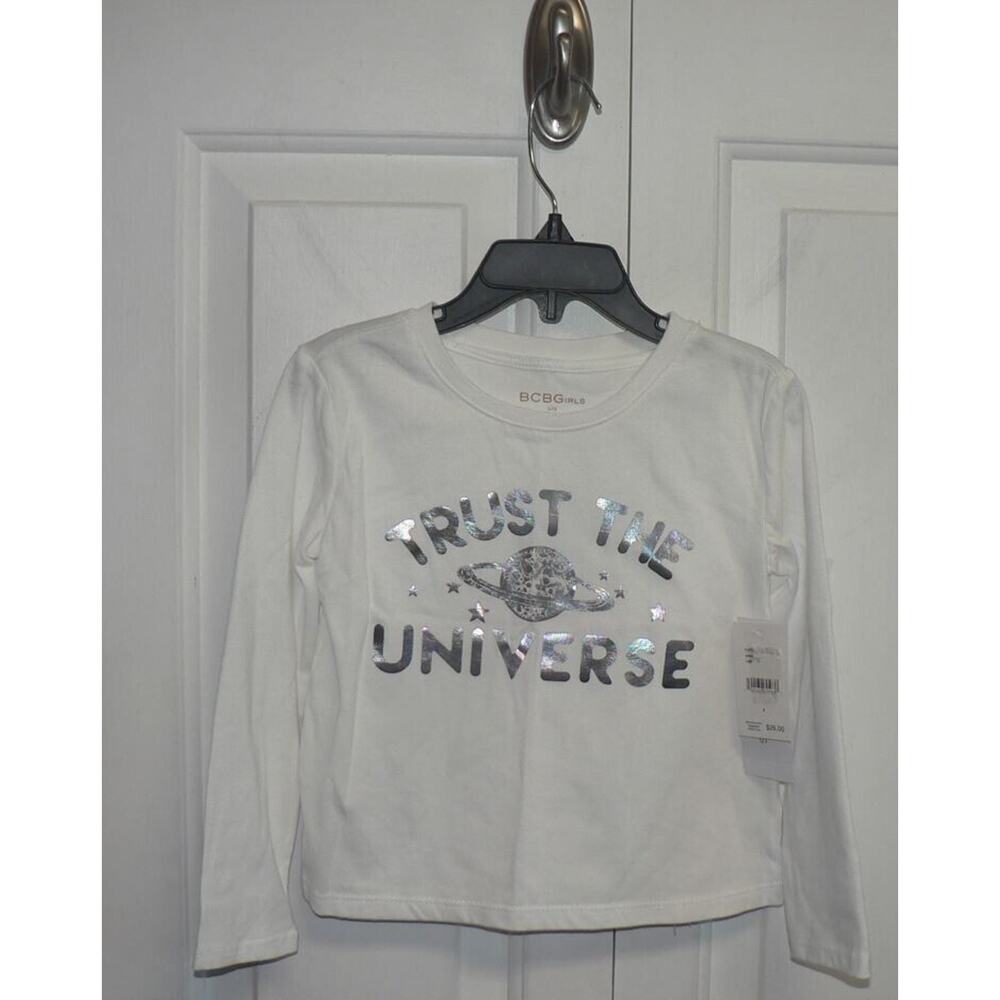 BCBGirls Long Sleeve‎ Graphic Print Tee "Trust the Universe" in White Size 4 $26